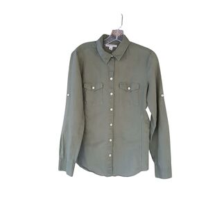 Banana Republic Olive Flax Blend Button Down Shirt Medium